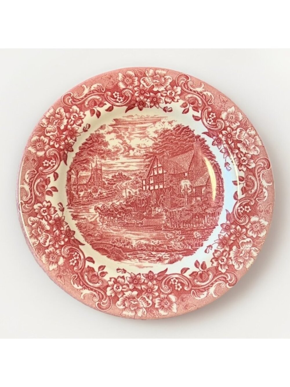 Staffordshire Engravings 17th Century Red Transfer Ware Salad Plate 7 7/8"